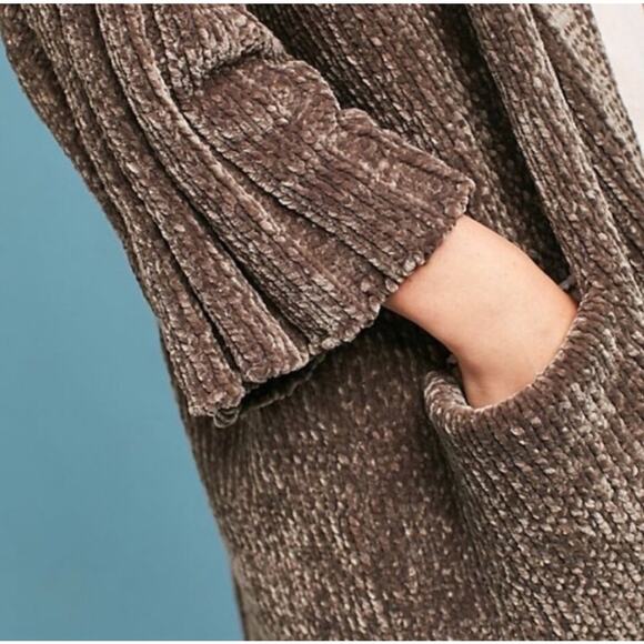 MOTH Anthropologie Brown Chenille Open Front Cardigan Sweater - Picture 3 of 7